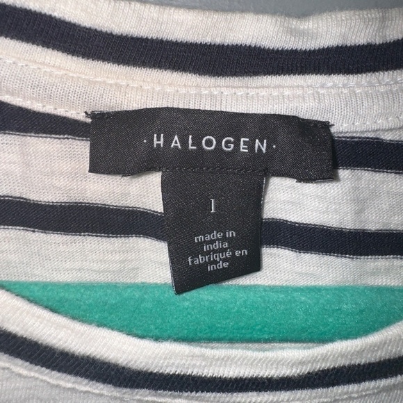 EUC Halogen Striped Tulle Bow Knit Short Sleeve Top Size Large - Picture 2 of 6